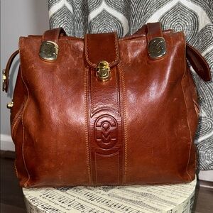 Mario Orlandi Vintage Distressed Cognac Leather Shoulder Bag
